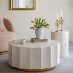 Artekko Ivory Εκρού Τραπέζι Σαλονιού από MDF και Capiz (90x90x40)cm