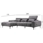 ΚΑΝΑΠΕΣ ΑΡΙΣΤΕΡΗ ΓΩΝΙΑ DIVYA HM3267.12L ΓΚΡΙ ΥΦΑΣΜΑ 264x175x99Υεκ.