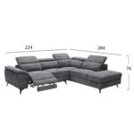 ΚΑΝΑΠΕΣ ΔΕΞΙΑ ΓΩΝΙΑ-ΑΝΑΚΛΙΣΗ & ΑΠΟΘ.ΧΩΡΟΣ-RESTRO HM3339.01R ΓΚΡΙ ΥΦΑΣΜΑ 284x224x76Υεκ