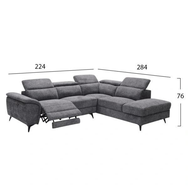 ΚΑΝΑΠΕΣ ΔΕΞΙΑ ΓΩΝΙΑ-ΑΝΑΚΛΙΣΗ & ΑΠΟΘ.ΧΩΡΟΣ-RESTRO HM3339.01R ΓΚΡΙ ΥΦΑΣΜΑ 284x224x76Υεκ