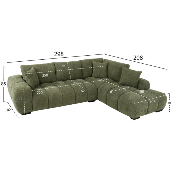 ΚΑΝΑΠΕΣ ΓΩΝΙΑ (ΔΕΞΙΑ) COVEN HM3266.14R ΠΡΑΣΙΝΟ ΥΦΑΣΜΑ 298x102-208x85Υεκ.