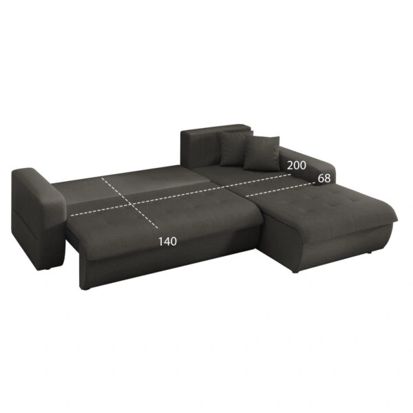 ΚΑΝΑΠΕΣ ΚΡΕΒΑΤΙ ΔΕΞΙΑ ΓΩΝΙΑ KANSO HM3338.01R ΓΚΡΙ ΥΦΑΣΜΑ 244x188x80Υεκ