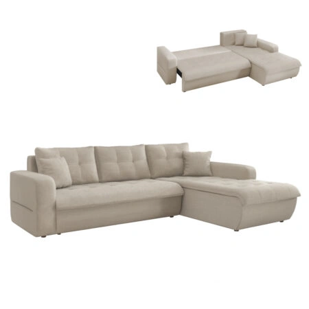 ΚΑΝΑΠΕΣ ΚΡΕΒΑΤΙ ΔΕΞΙΑ ΓΩΝΙΑ KANSO HM3338.03R ΜΠΕΖ ΥΦΑΣΜΑ 244x188x80Υεκ