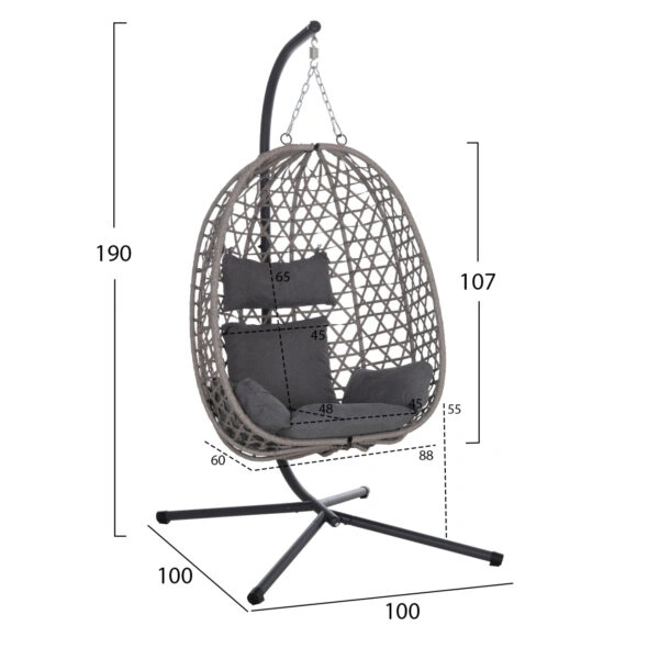 ΚΡΕΜΑΣΤΗ ΦΩΛΙΑ NESTA HM6468.01 ΓΚΡΙ ΜΕΤΑΛΛΟ & P.E.RATTAN 100x100x190Υεκ.
