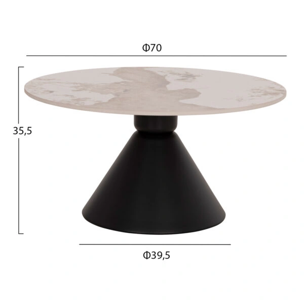 ΣΕΤ 2 ΤΡΑΠΕΖΙΑ ΣΑΛΟΝΙΟΥ JEN HM18305.02 ΜΕΤΑΛΛΟ ΜΑΥΡΟ-SINTERED STONE PANDORA Φ50εκ & Φ70εκ