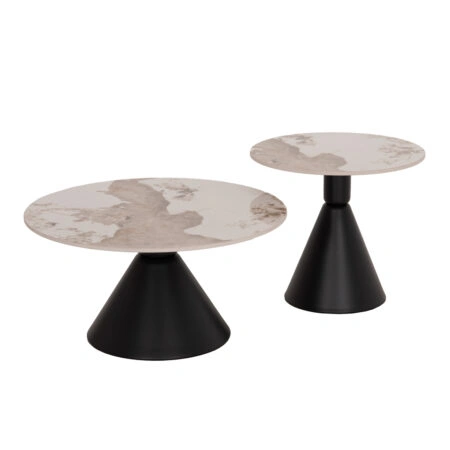 ΣΕΤ 2 ΤΡΑΠΕΖΙΑ ΣΑΛΟΝΙΟΥ JEN HM18305.02 ΜΕΤΑΛΛΟ ΜΑΥΡΟ-SINTERED STONE PANDORA Φ50εκ & Φ70εκ