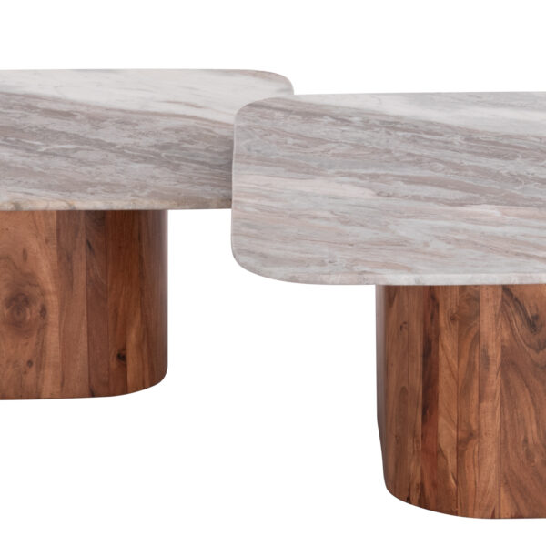 ΣΕΤ 2ΤΜΧ ΤΡΑΠΕΖΙΑ ΣΑΛΟΝΙΟΥ VOLTI HM21079 ΓΚΡΙ ΜΑΡΜΑΡΟ-ΞΥΛΟ ΑΚΑΚΙΑΣ