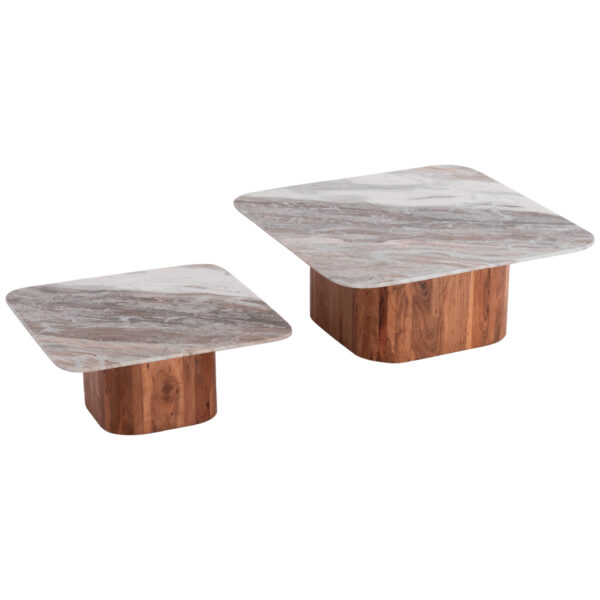 ΣΕΤ 2ΤΜΧ ΤΡΑΠΕΖΙΑ ΣΑΛΟΝΙΟΥ VOLTI HM21079 ΓΚΡΙ ΜΑΡΜΑΡΟ-ΞΥΛΟ ΑΚΑΚΙΑΣ