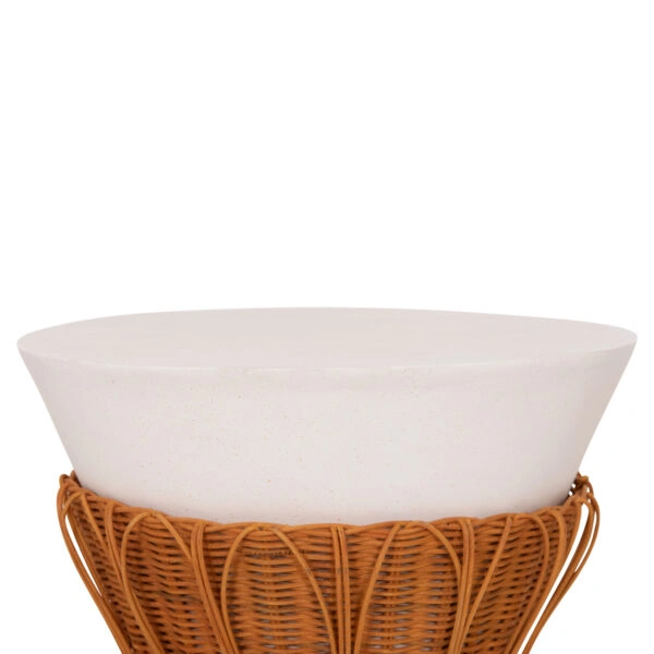 ΤΡΑΠΕΖΙ ΒΟΗΘΗΤΙΚΟ PERRAL HM18164.02S FIBER CEMENT ΛΕΥΚΟ-ΦΥΣΙΚΟ RATTAN--Φ42x36Υεκ