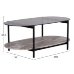 ΤΡΑΠΕΖΙ ΣΑΛΟΝΙΟΥ ΟΒΑΛ KITTY HM18040 ΓΥΑΛΙ ΦΙΜΕ TOP-GREY MARBLE ΜΕΛΑΜΙΝΗ 110x50x43Υεκ
