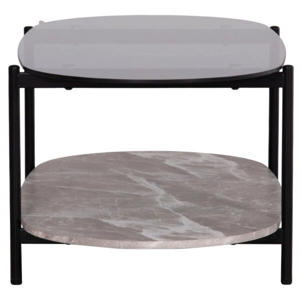 ΤΡΑΠΕΖΙ ΣΑΛΟΝΙΟΥ ΟΒΑΛ KITTY HM18040 ΓΥΑΛΙ ΦΙΜΕ TOP-GREY MARBLE ΜΕΛΑΜΙΝΗ 110x50x43Υεκ