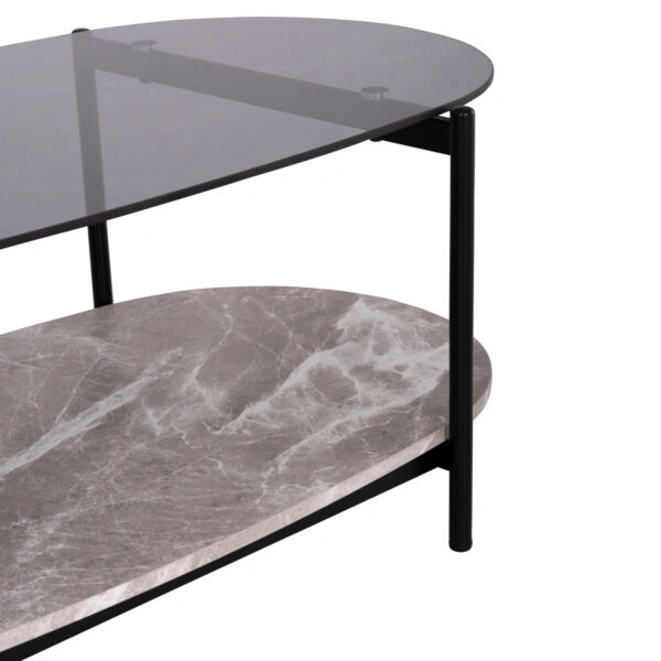 ΤΡΑΠΕΖΙ ΣΑΛΟΝΙΟΥ ΟΒΑΛ KITTY HM18040 ΓΥΑΛΙ ΦΙΜΕ TOP-GREY MARBLE ΜΕΛΑΜΙΝΗ 110x50x43Υεκ