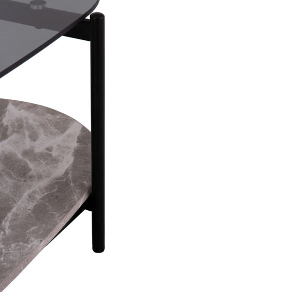 ΤΡΑΠΕΖΙ ΣΑΛΟΝΙΟΥ ΟΒΑΛ KITTY HM18040 ΓΥΑΛΙ ΦΙΜΕ TOP-GREY MARBLE ΜΕΛΑΜΙΝΗ 110x50x43Υεκ