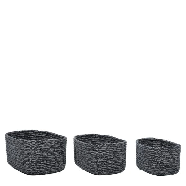 Καλάθι Ορθογώνιο Γκρι/Μαύρο Polycotton Σετ 3Τμχ