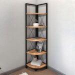 Βιβλιοθήκη γωνιακή Kelsie  μεταλλική - μελαμίνης χρώμα μαύρο - pine oak 33x33x162εκ.