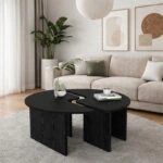 Τραπεζάκι σαλονιού σετ 2 τμχ Dorena Megapap χρώμα sencron black Ø90x41,7εκ.