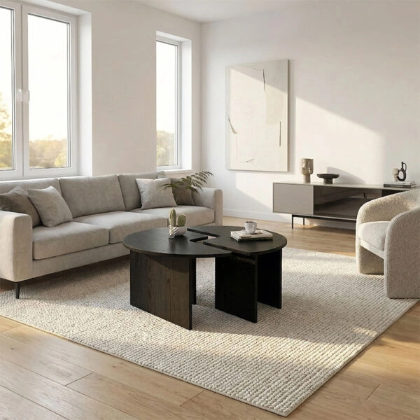 Τραπεζάκι σαλονιού σετ 2 τμχ Dorena Megapap χρώμα sencron black Ø90x41,7εκ.