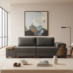 Καναπές - κρεβάτι πολυμορφικός Perenna Megapap τριθέσιος υφασμάτινος χρώμα ανθρακί 233x93x83εκ.