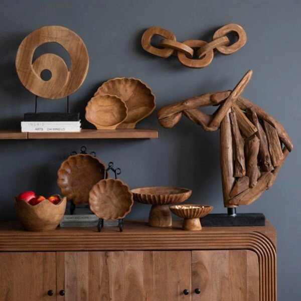 Artekko Woody Καφέ Διακοσμητική Πιατέλα από Ξύλο Teak (30x30x14)cm