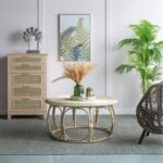 Rattan Τραπέζι Σαλονιού από Ρατάν σε Φυσική Απόχρωση (101.6x101.6x50.8)cm Σετ/2