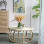 Rattan Τραπέζι Σαλονιού από Ρατάν σε Φυσική Απόχρωση (101.6x101.6x50.8)cm Σετ/2