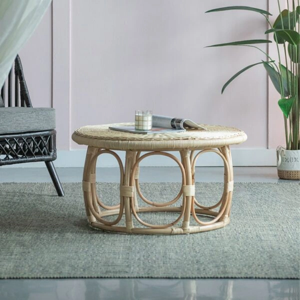 Rattan Τραπέζι Σαλονιού από Ρατάν σε Φυσική Απόχρωση (101.6x101.6x50.8)cm Σετ/2