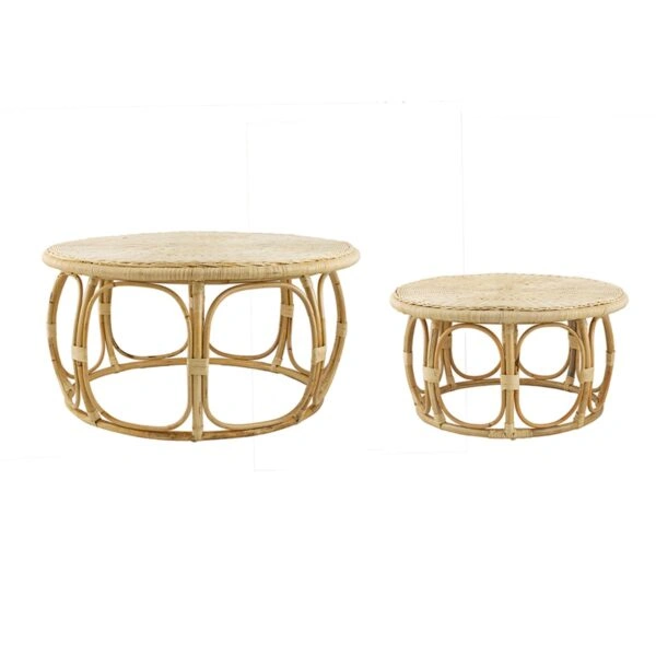 Rattan Τραπέζι Σαλονιού από Ρατάν σε Φυσική Απόχρωση (101.6x101.6x50.8)cm Σετ/2