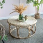Rattan Τραπέζι Σαλονιού από Ρατάν σε Φυσική Απόχρωση (101.6x101.6x50.8)cm Σετ/2