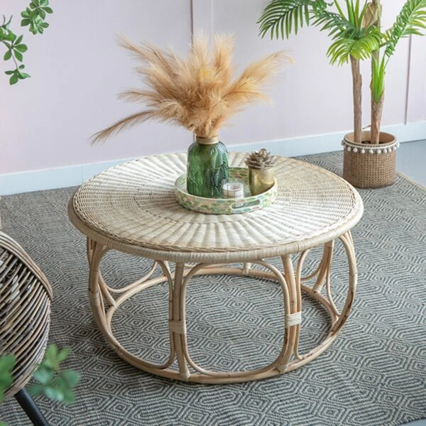 Rattan Τραπέζι Σαλονιού από Ρατάν σε Φυσική Απόχρωση (101.6x101.6x50.8)cm Σετ/2
