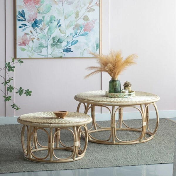 Rattan Τραπέζι Σαλονιού από Ρατάν σε Φυσική Απόχρωση (101.6x101.6x50.8)cm Σετ/2