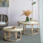 Rattan Τραπέζι Σαλονιού από Ρατάν σε Φυσική Απόχρωση (101.6x101.6x50.8)cm Σετ/2
