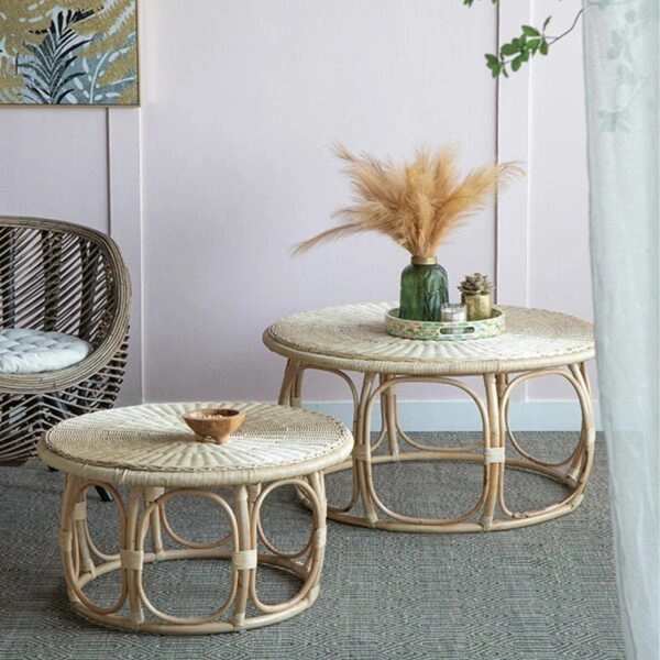 Rattan Τραπέζι Σαλονιού από Ρατάν σε Φυσική Απόχρωση (101.6x101.6x50.8)cm Σετ/2