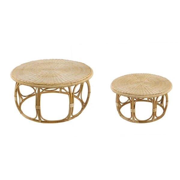 Rattan Τραπέζι Σαλονιού από Ρατάν σε Φυσική Απόχρωση (101.6x101.6x50.8)cm Σετ/2