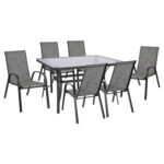 ΣΕΤ ΤΡΑΠΕΖΑΡΙΑΣ 7ΤΜΧ 140X80 BRUNO & 6TMX LEON ΠΟΛΥΘΡΟΝΑ ΓΚΡΙ