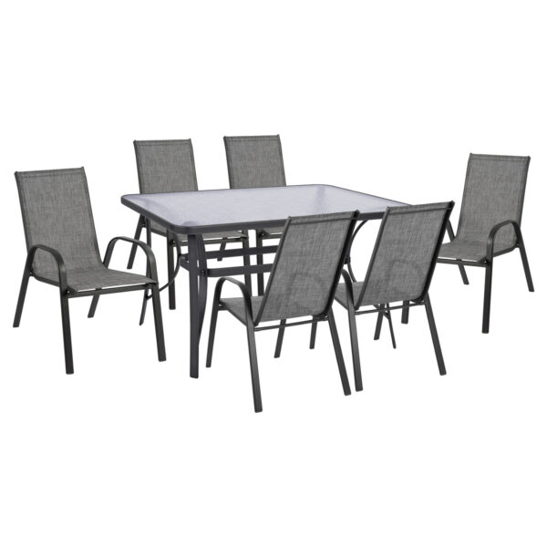 ΣΕΤ ΤΡΑΠΕΖΑΡΙΑΣ 7ΤΜΧ 140X80 BRUNO & 6TMX LEON ΠΟΛΥΘΡΟΝΑ ΓΚΡΙ