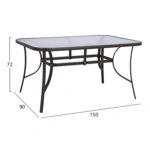 ΤΡΑΠΕΖΙ BRUNO 150X90Χ72Υεκ. ΚΑΦΕ ΜΕΤΑΛΛΙΚΟ ΜΕ ΓΥΑΛΙΝΗ ΕΠΙΦΑΝΕΙΑ HM5145.02
