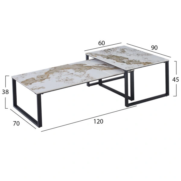 ΤΡΑΠΕΖΙ ΣΑΛΟΝΙΟΥ 2ΤΜΧ TERREN HM18365.01 ΜΕΤΑΛΛΟ--SINTERED STONE PANDORA 120x70x45Υεκ