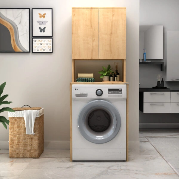Έπιπλο πλυντηρίου Cozen Megapap χρώμα φυσικό οξιάς 65x60x178εκ.
