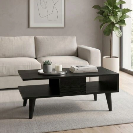 Τραπεζάκι σαλονιού Andros Megapap χρώμα sencron black 90x54x39