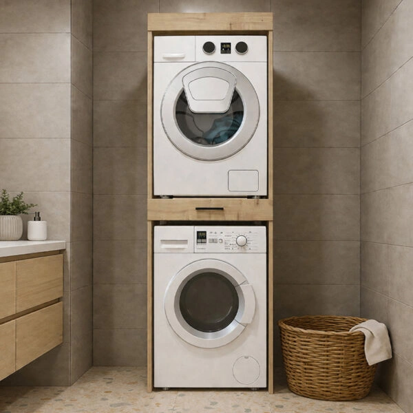 Έπιπλο πλυντηρίου - στεγνωτηρίου Fika Megapap χρώμα sapphire oak 67x61,8x198,5εκ.