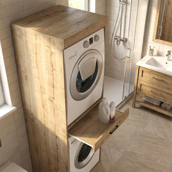 Έπιπλο πλυντηρίου - στεγνωτηρίου Fika Megapap χρώμα sapphire oak 67x61,8x198,5εκ.