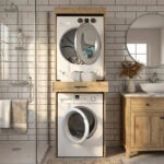 Έπιπλο πλυντηρίου - στεγνωτηρίου Fika Megapap χρώμα sapphire oak 67x61,8x198,5εκ.