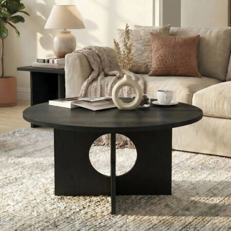 Τραπεζάκι σαλονιού Mara Megapap χρώμα sencron black Ø75x36