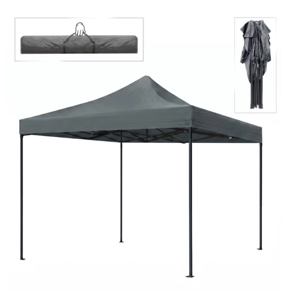 Κιόσκι - Gazebo Bari Megapap πτυσσόμενο μεταλλικός σκελετός - αδιάβροχο ύφασμα χρώμα γκρι 3x3x3,10m.