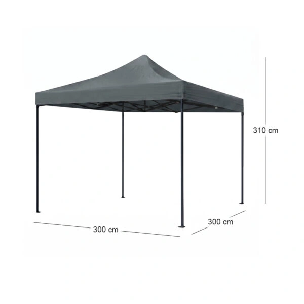 Κιόσκι - Gazebo Bari Megapap πτυσσόμενο μεταλλικός σκελετός - αδιάβροχο ύφασμα χρώμα γκρι 3x3x3,10m.