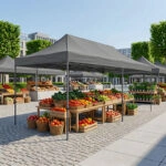 Κιόσκι - Gazebo Bari Megapap πτυσσόμενο μεταλλικός σκελετός - αδιάβροχο ύφασμα χρώμα γκρι 3x6x3,27m.