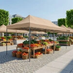 Κιόσκι - Gazebo Bari Megapap πτυσσόμενο μεταλλικός σκελετός - αδιάβροχο ύφασμα χρώμα της άμμου 3x6x3,27m.