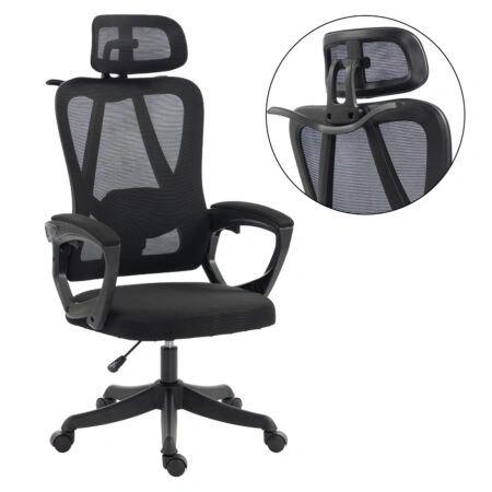 ΚΑΡΕΚΛΑ ΓΡΑΦΕΙΟΥ FRANTIC HM1224.01 ΜΑΥΡO MESH & ΠΟΛΥΠΡΟΠΥΛΕΝΙΟ 60x60x134Υεκ