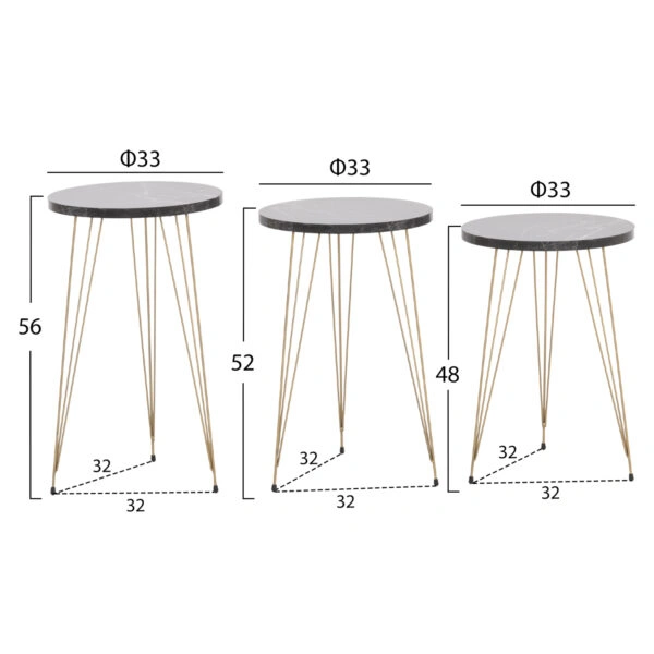 ΣΕΤ ΒΟΗΘ.ΤΡΑΠΕΖΑΚΙΑ NISSA HM18173.12 ΜΕΛΑΜΙΝΗ ΜΑΥΡΟ ΜΑΡΜΑΡΟ-ΧΡΥΣΑ ΜΕΤΑΛ.ΠΟΔΙΑ