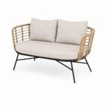 Artekko Rattan Διθέσιος Καναπές (155x75x73)cm 2x Πολυθρόνες (80x75x73)cm 2x Τραπεζάκια (70x70x35) (50x50x45)cm Μεταλλικός Γκρι Σκελετός με Παστικ. Ρατάν σε Φυσική Απόχρωση και Μπεζ Γκρι Μαξιλάρια Σετ/4